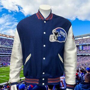 Vintage 80s New York Giants NFL Wool Leather Letterman Super Bowl XXI Jacket 46